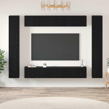 vidaXL Tv-meubelset Wandgemonteerd 10 pcs Zwart Eiken, Minder dan 50 cm, Verzenden, Nieuw, Minder dan 100 cm
