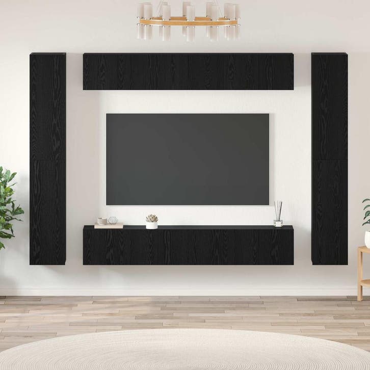 vidaXL Tv-meubelset Wandgemonteerd 10 pcs Zwart Eiken, Huis en Inrichting, Kasten | Televisiemeubels, Nieuw, Minder dan 50 cm
