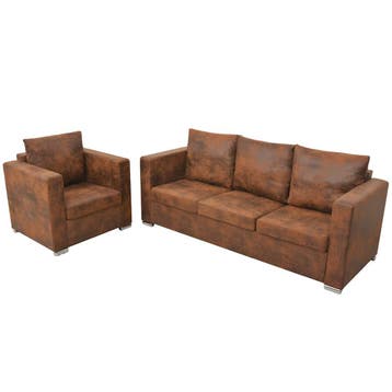 vidaXL Bankenset 3+1 kunst suède leer 2-delig, Huis en Inrichting, Verzenden, Nieuw, Leer, Minder dan 150 cm