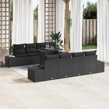 vidaXL Tuin Sofa Set 9 st Zwart Poly Rattan en Poedergecoat, Verzenden, Nieuw, Rotan, Meer dan 8 zitplaatsen