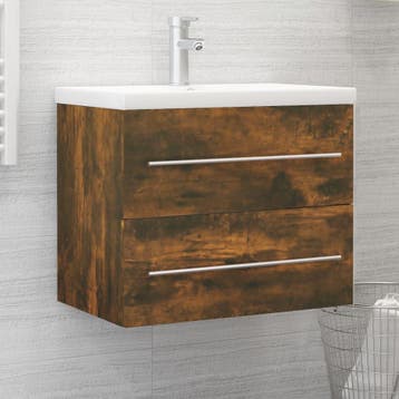 vidaXL Wastafelkast 60x38,5x48 cm bewerkt hout gerookt, Huis en Inrichting, Badkamer | Badkamermeubels, Verzenden, Nieuw, Wastafelkast