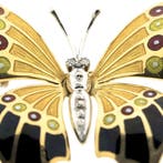 Bicolor gouden broche/hanger van een vlinder met emaille..., Ophalen of Verzenden, Gebruikt, Goud, Overige merken