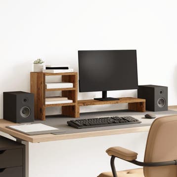 vidaXL Monitorstandaard met bureau-organizer hout oud, Verzenden, Nieuw