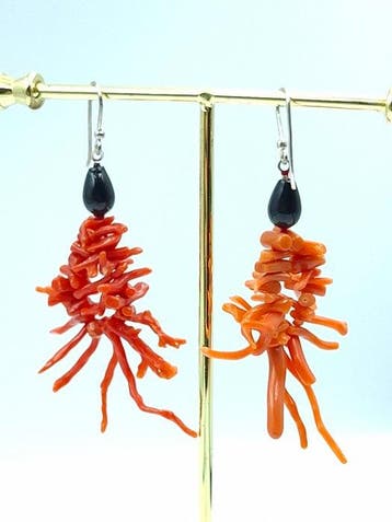 Koraal - Zilver - Oorbellen - Ancient Orange Coral