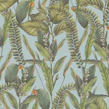 Profhome 394133-GU Bloemen behang jungle mat blauw groen, Verzenden