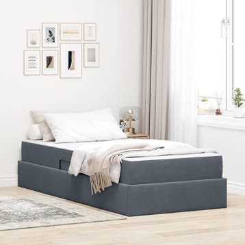 vidaXL Opbergbed met matras Donkergrijs 100 x 200 cm Fluweel, Eenpersoons, Verzenden, Nieuw, Stof