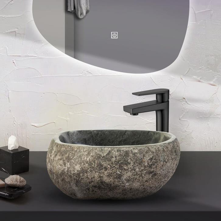Waskom BWS Stone 30-35x15x12 cm Riviersteen Grijs, Doe-het-zelf en Verbouw, Sanitair, Overige typen, Nieuw, Ophalen of Verzenden
