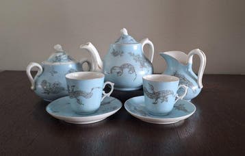 Drinkservies (7) - Theeservies 1860-1890 - Porselein - Tête