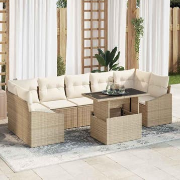vidaXL Tuin Sofa Set 8 st Beige poly rattan, Verzenden, Nieuw, Rotan, 8 zitplaatsen