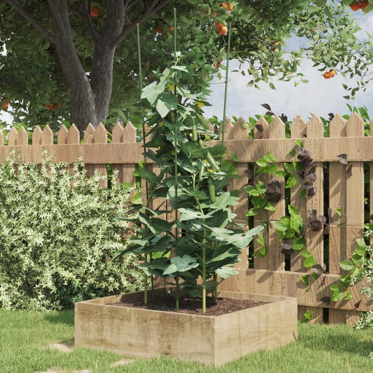 vidaXL Plantensteunen 5 st met 4 ringen 90 cm staal groen, Tuin en Terras, Bloembakken en Plantenbakken, Nieuw, 60 cm of meer