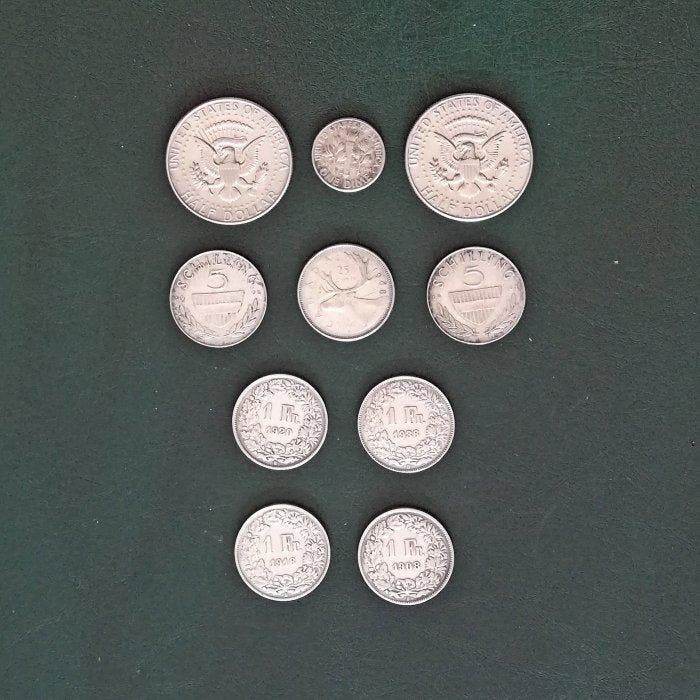Verenigde Staten, Oostenrijk, Zwitserland, Canada. Lotto di, Postzegels en Munten, Munten | Europa | Niet-Euromunten