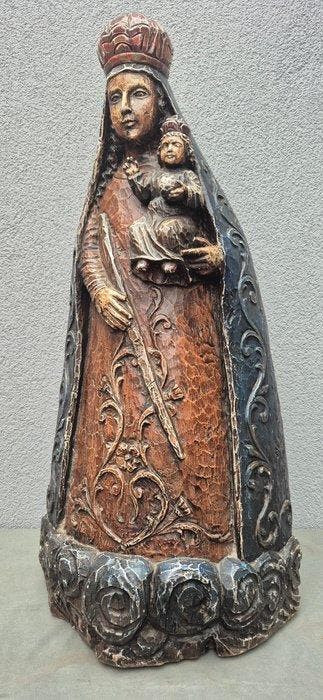 18e-19e eeu - Beeld, Madonna met kind - 77 cm - Eik
