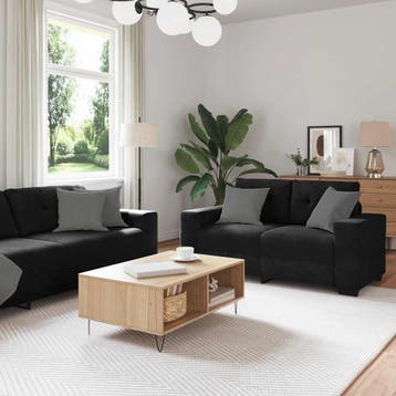 vidaXL 2-delige bankset met kussens van zwart fluweel, Huis en Inrichting, Banken | Bankstellen, Verzenden, Nieuw, Vierpersoons of meer