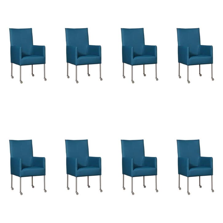 Set van 8 Leren eetkamerstoelen Spark - Hermes Turquoise, Huis en Inrichting, Stoelen, Nieuw, Leer, Ophalen of Verzenden