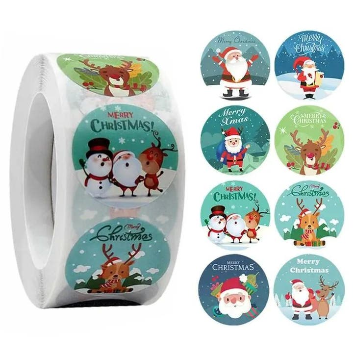 500 Kerst Stickers Op Rol - 2.5cm - Kerststickers -, Diversen, Cadeauverpakkingen, Verzenden