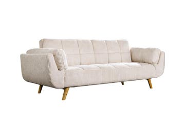 Slaapbank BOUTIQUE 215cm 3-zits cord beige - 49249, Ophalen of Verzenden, Nieuw