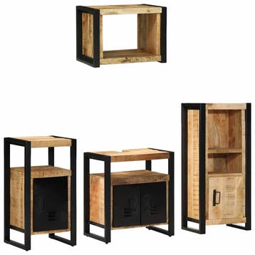 vidaXL Badkamermeubelset 4 st Bruin en zwart Massief Mango, Verzenden, Nieuw, Overige typen