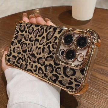 Luxe Leopard Print Telefoonhoesje met Plating & Anti-Val Bes