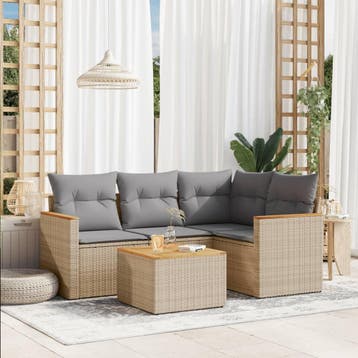 vidaXL 5-delige Loungeset met kussens poly rattan gemengd, Verzenden, Nieuw, Loungeset