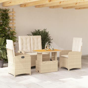 vidaXL 4-delige Tuinset met kussens poly rattan beige, Verzenden, Nieuw, 4 zitplaatsen, Tuinset