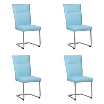 Set van 4 Leren eetkamerstoelen Retro - Toledo Sky Blue, Ophalen of Verzenden, Nieuw, Leer