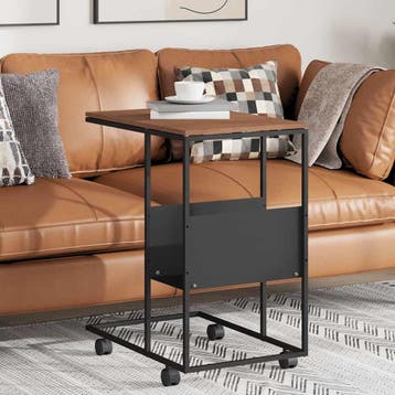 vidaXL Bijzettafel met wieltjes 55x36x63,5 cm bewerkt hout, Minder dan 50 cm, 50 tot 100 cm, Verzenden, Nieuw