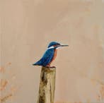 Matthieu van Riel - Kingfisher sitting on a Pole, Antiek en Kunst