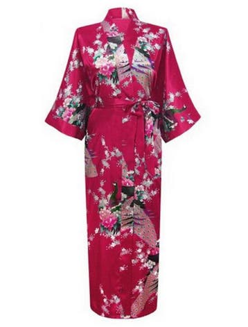 KIMU® Kimono Bordeauxrood Maxi XS-S Yukata Satijn Lang Lange, Ophalen of Verzenden, Nieuw, Maat 34 (XS) of kleiner, Carnaval