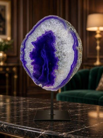Large Rare purple Agate - rock crystal geode on stand Geode