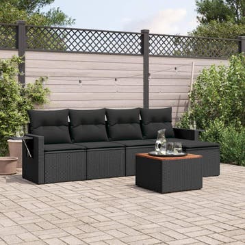 vidaXL 6-delige Loungeset met kussens poly rattan zwart, Verzenden, Nieuw, Loungeset