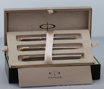 Parker - PARURE FP-BP-MP PARKER 75 STERLING SILVER CISELE -, Nieuw