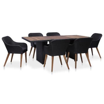 vidaXL 7-delige Tuinset met kussens poly rattan zwart, Verzenden, Nieuw, 6 zitplaatsen, Tuinset