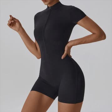 Dames Yoga Jumpsuit met Halve Rits en Opstaande Kraag - Kort, Verzenden, Nieuw
