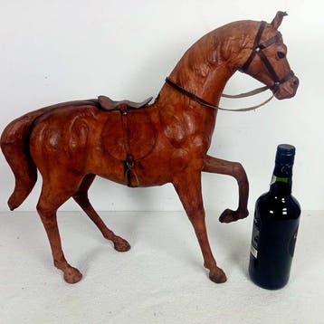 Beeld, Paard - 47 cm - Leder, Glas