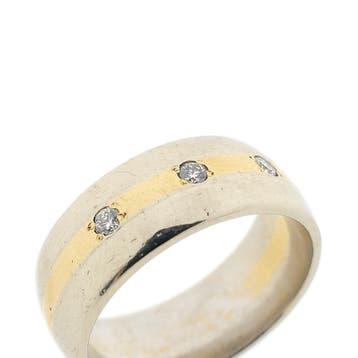 Bicolor gouden ring met diamanten 0,16 ct., 18 tot 19, Gebruikt, Ophalen of Verzenden, Dame of Heer