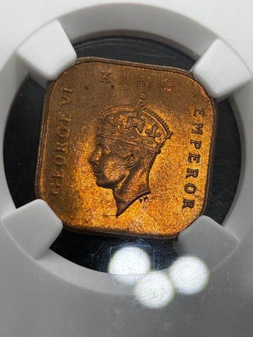 Brits-Indië. George VI. 1 Cent 1945 NGC MS64RB (Zonder