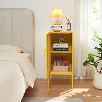 Nachtkastje Hausjärvi 82x35x35 cm staal geel [en.casa], Huis en Inrichting, Tafels | Bijzettafels, Verzenden, Nieuw