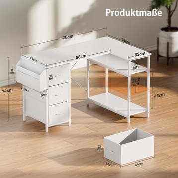 Bureau - Computertafel - Hoekbureau - 120x80 cm - Wit - HLON, Verzenden, Zo goed als nieuw