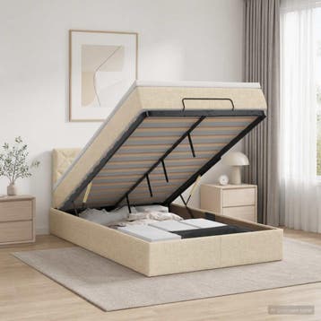 vidaXL Ottoman bed met matras Crèmekleurig 120 x 190 cm Stof, Verzenden, Nieuw, Twijfelaar, Crème
