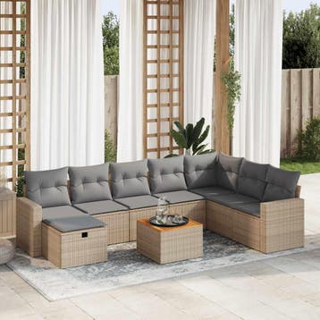 vidaXL 9-delige Loungeset met kussens poly rattan beige, Verzenden, Nieuw, Loungeset