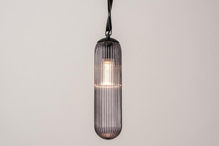 Rietveld Hanglampen - Zwart, Grijs - Glas, Metaal, Leer/Lede, Huis en Inrichting, Lampen | Hanglampen, Verzenden