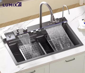 LUXE MULTIFUNCTIONELE WATERVAL KEUKEN WASBAK - SPOELBAK, Ophalen, Zwart, Nieuw, 50 tot 100 cm