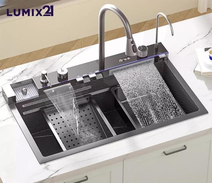 LUXE MULTIFUNCTIONELE WATERVAL KEUKEN WASBAK - SPOELBAK, Huis en Inrichting, Keuken | Keukenelementen, Minder dan 25 cm, Zwart
