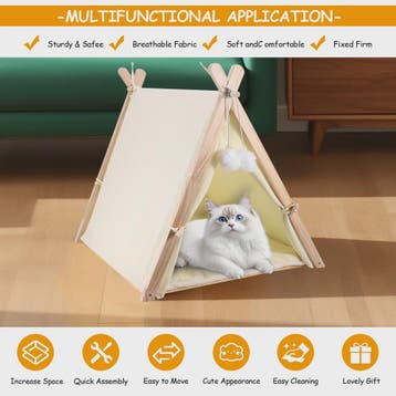 Houten Dieren Tipi Bed met Zacht Kussen - Tent voor Katten e, Dieren en Toebehoren, Verzenden, Nieuw