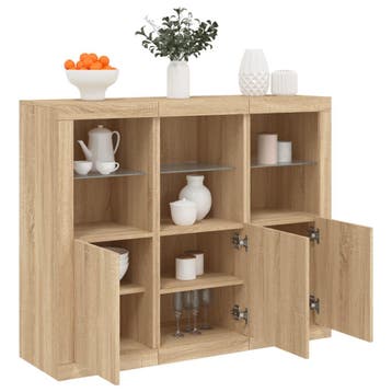 vidaXL Dressoirs met LED-verlichting 3 st bewerkt hout, Verzenden, Nieuw, Overige houtsoorten, 100 tot 150 cm