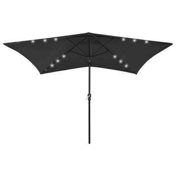 vidaXL Parasol met LEDs en stalen paal 2x3 m zwart, Verzenden, Nieuw, 2 tot 3 meter
