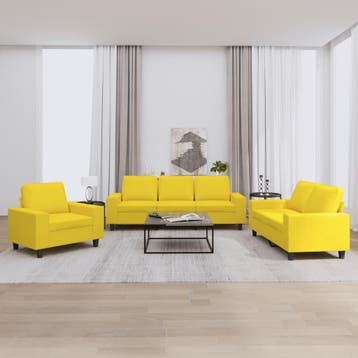 vidaXL 3-delige Loungeset stof lichtgeel, Huis en Inrichting, Banken | Bankstellen, Verzenden, Nieuw, Vierpersoons of meer, Stof