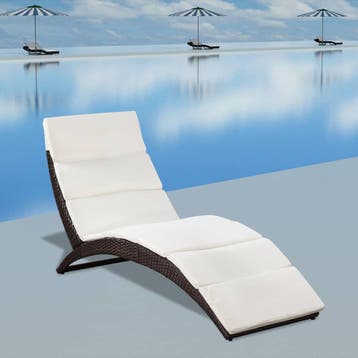 vidaXL Ligbed inklapbaar met kussen poly rattan bruin, Verzenden, Nieuw