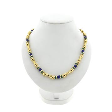 Gouden ketting met lapis lazuli en malachiet | 43,5 cm, Sieraden, Tassen en Uiterlijk, Kettingen, Gebruikt, Ophalen of Verzenden