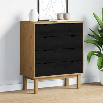 vidaXL Ladekast OTTA Zwart 76,5 x 39,5 x 90 cm Massief, Verzenden, Nieuw